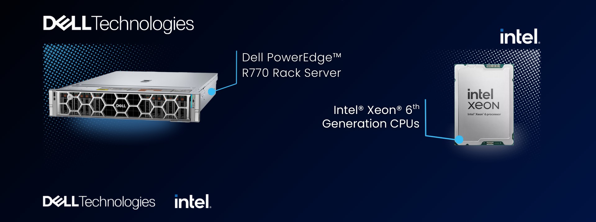 Dell PowerEdge R770 rack server alongside an Intel Xeon 6 processor